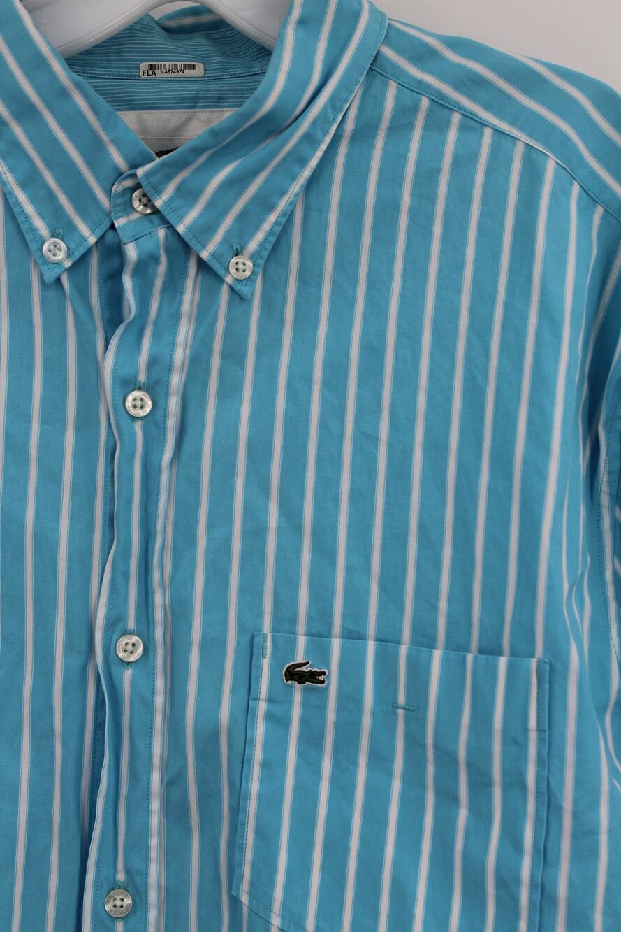 Lacoste Long Sleeve Button Down Men's 42 Large Blue & White Stripes Preppy